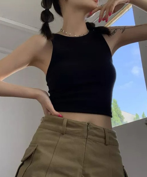 Auntie Rosa（アンティローザ）の「バックスタイルキャミタンク（タンクトップ・レディース・ブラック/ホワイト・FREE）」の2枚目の写真