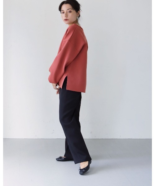 HER CLOSET(ハークローゼット)の「【shemoshelly】ボーダー深キーネックダンボールニット(ニット/セーター・レディース・ブラック/グリーン/アイボリー/ホワイト×ブラック/ブラウン系その他/テラコッタ・M)」の18枚目の写真