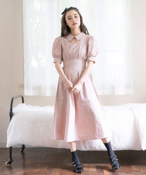 DearMyLoveRose(ディアマイラブローズ)の「サイドレースアップパフワンピース(ワンピース・レディース・ベビーピンク/ブラック/ベージュ/ネイビー・MEDIUM/LARGE/X-LARGE/XX-LARGE)」の1枚目の写真