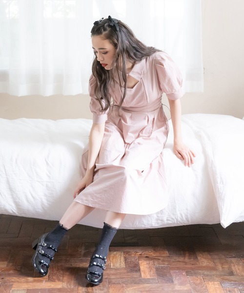 競売 サイドレースアップパフワンピース（ワンピース ワンピース