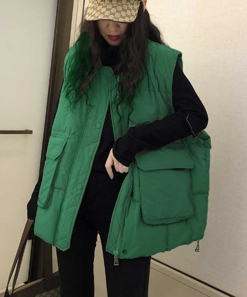 Vipoa（ヴィポア）の「ポイントポケットダウンベスト（ダウンベスト・レディース・ブラック/ベージュ/グリーン/アイボリー・FREE）」の5枚目の写真