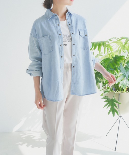 デニムシャツ リメイク デニムリメイクショートシャツ IGT3696 | 古着屋mumu