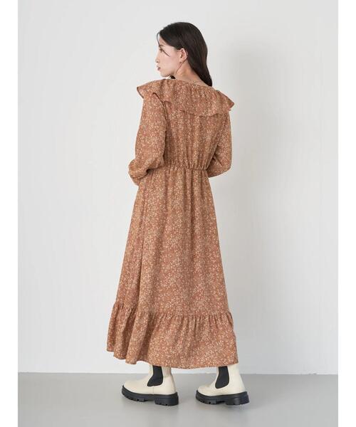earth music&ecology（アースミュージックアンドエコロジー）の「小花柄ラッフルワンピース（ワンピース・レディース・ブラウン/ブラック・FREE）」の19枚目の写真