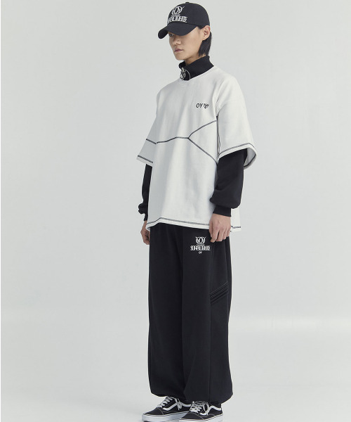 OY(オーワイ)の「『OY/オーワイ』LAYERED COVER STITCH ZIPPER POLA LONG SLEEVE/レイヤードカバーステッチ ポラLS(Tシャツ/カットソー・メンズ・ブラック/ホワイト/グレー・FREE)」の5枚目の写真