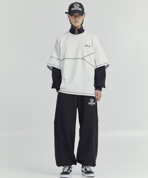 OY(オーワイ)の「『OY/オーワイ』LAYERED COVER STITCH ZIPPER POLA LONG SLEEVE/レイヤードカバーステッチ ポラLS(Tシャツ/カットソー・メンズ・ブラック/ホワイト/グレー・FREE)」の7枚目の写真