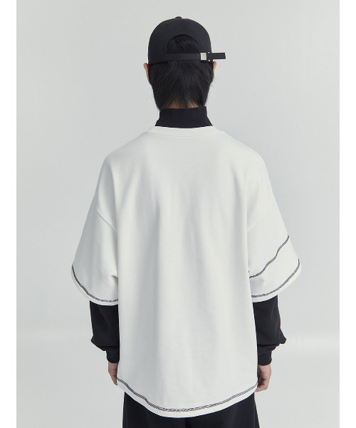 OY(オーワイ)の「『OY/オーワイ』LAYERED COVER STITCH ZIPPER POLA LONG SLEEVE/レイヤードカバーステッチ ポラLS(Tシャツ/カットソー・メンズ・ブラック/ホワイト/グレー・FREE)」の10枚目の写真