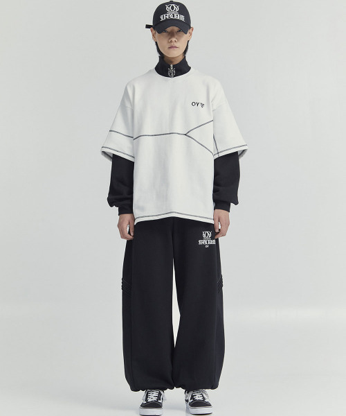 OY(オーワイ)の「『OY/オーワイ』LAYERED COVER STITCH ZIPPER POLA LONG SLEEVE/レイヤードカバーステッチ ポラLS(Tシャツ/カットソー・メンズ・ブラック/ホワイト/グレー・FREE)」の4枚目の写真