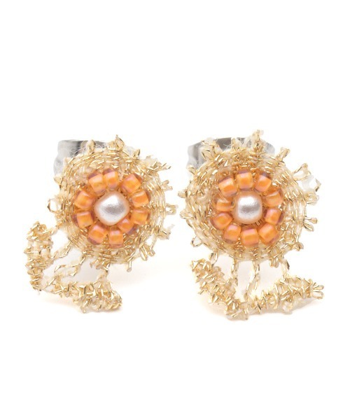 チチカカ（チチカカ）の「刺繍×ビーズフラワーピアス（ピアス（両耳用）・レディース・ダークパープル/ライトブルー/オレンジ・FREE）」の7枚目の写真