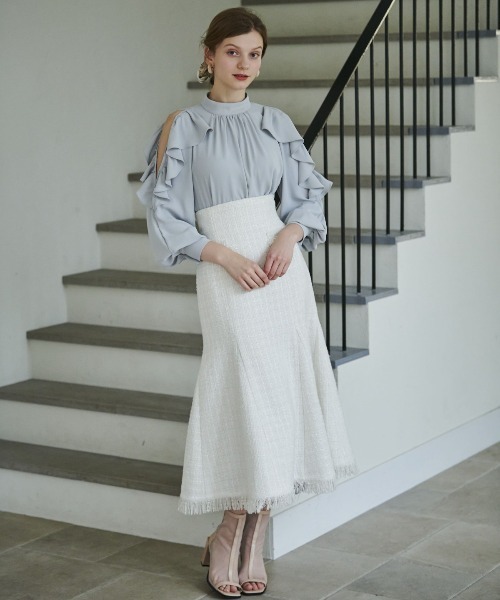 AND COUTURE（アンドクチュール）の「ファンシーツイードフレアスカート（スカート・レディース・ブラック/オフホワイト・SMALL/MEDIUM）」の3枚目の写真