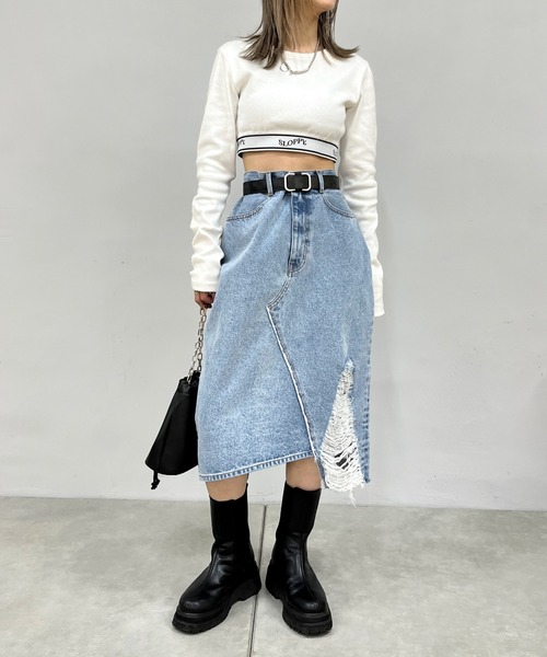 WHO'S WHO gallery（フーズフーギャラリー）の「【SLOPPY/スロッピー】ラインゴムトップス（Tシャツ/カットソー・レディース・ライトグレー/ブラック/ホワイト/ブラック系その他・FREE）」の7枚目の写真