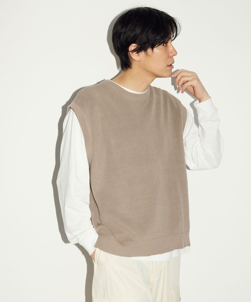 CRAFT STANDARD BOUTIQUE（クラフトスタンダードブティック）の「[SET商品]60/2 14G片畦ニットベスト+ロンTEE  SET（ニット/セーター・メンズ・ブルーグレー/グレイッシュベージュ/ブラック・LL/M/L）」の3枚目の写真