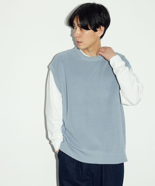 CRAFT STANDARD BOUTIQUE（クラフトスタンダードブティック）の「[SET商品]60/2 14G片畦ニットベスト+ロンTEE  SET（ニット/セーター・メンズ・ブルーグレー/グレイッシュベージュ/ブラック・LL/M/L）」の2枚目の写真