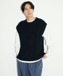 [SET商品]60/2 14G片畦ニットベスト+ロンTEE  SET