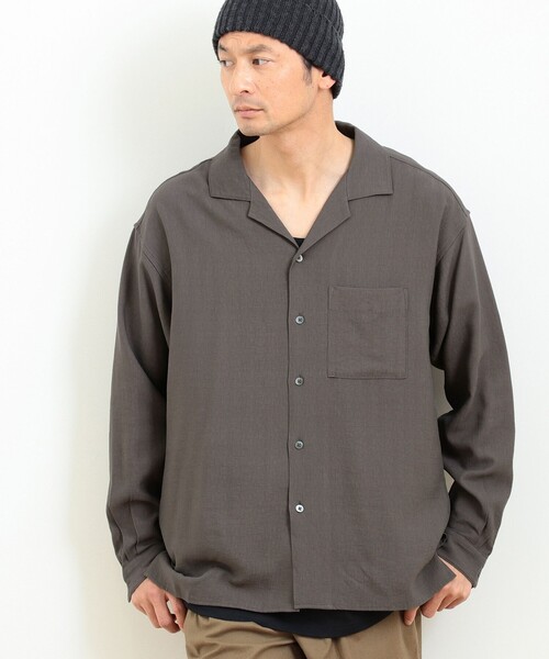 B:MING by BEAMS（ビーミングバイビームス）の「B:MING by BEAMS / リネンライク オープンカラー シャツ（シャツ/ブラウス・メンズ・ダークグリーン/ホワイト系その他6/チャコールグレー・X-LARGE/SMALL/LARGE/MEDIUM）」の2枚目の写真