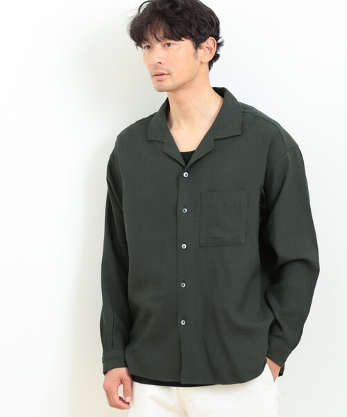B:MING by BEAMS（ビーミングバイビームス）の「B:MING by BEAMS / リネンライク オープンカラー シャツ（シャツ/ブラウス・メンズ・ダークグリーン/ホワイト系その他6/チャコールグレー・X-LARGE/SMALL/LARGE/MEDIUM）」の3枚目の写真