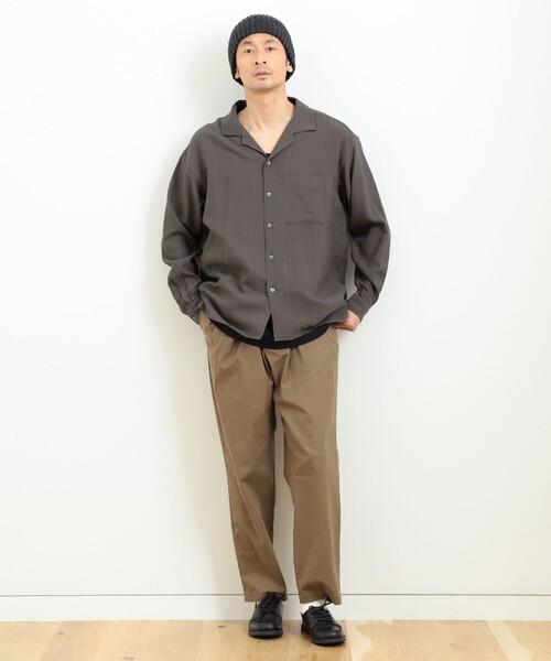 B:MING by BEAMS（ビーミングバイビームス）の「B:MING by BEAMS / リネンライク オープンカラー シャツ（シャツ/ブラウス・メンズ・ダークグリーン/ホワイト系その他6/チャコールグレー・X-LARGE/SMALL/LARGE/MEDIUM）」の4枚目の写真