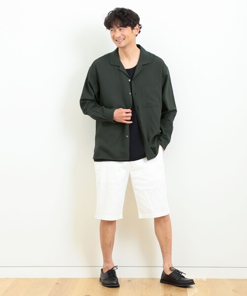 B:MING by BEAMS（ビーミングバイビームス）の「B:MING by BEAMS / リネンライク オープンカラー シャツ（シャツ/ブラウス・メンズ・ダークグリーン/ホワイト系その他6/チャコールグレー・X-LARGE/SMALL/LARGE/MEDIUM）」の5枚目の写真