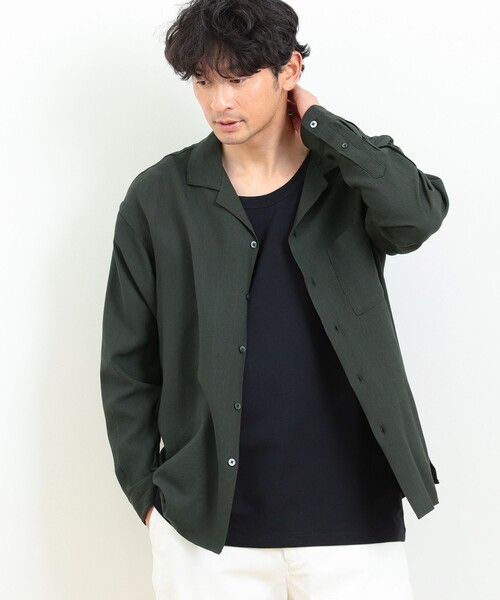 B:MING by BEAMS（ビーミングバイビームス）の「B:MING by BEAMS / リネンライク オープンカラー シャツ（シャツ/ブラウス・メンズ・ダークグリーン/ホワイト系その他6/チャコールグレー・X-LARGE/SMALL/LARGE/MEDIUM）」の6枚目の写真