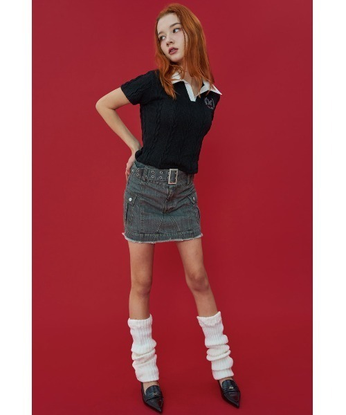 FANCY CLUB(ファンシークラブ)の「A'GEM/9 × .kom『 FANCY CLUB/ファンシークラブ』BAY LEAF CROP COLLAR TEE/ベイリーフクロップ ティー(Tシャツ/カットソー・レディース・グレー/ブラック・FREE)」の5枚目の写真