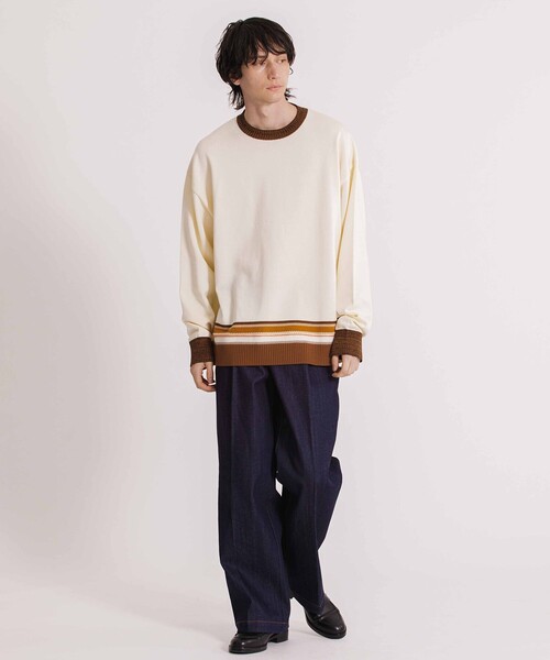 UNITED TOKYO（ユナイテッドトウキョウ）の「ステッチリブボーダーニット（ニット/セーター・メンズ・アイボリー/ブラック・1/2）」の6枚目の写真