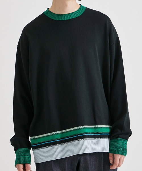 UNITED TOKYO（ユナイテッドトウキョウ）の「ステッチリブボーダーニット（ニット/セーター・メンズ・アイボリー/ブラック・1/2）」の2枚目の写真