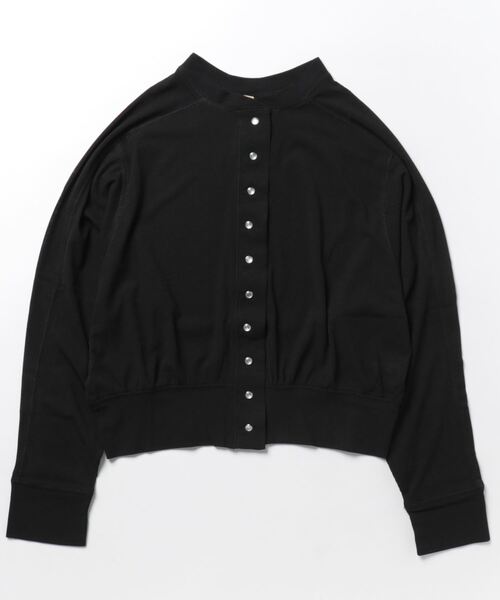 Q（キュー）の「スナップボタンリブカットカーデ（カーディガン/ボレロ・レディース・ブラック/パープル・MEDIUM）」の4枚目の写真