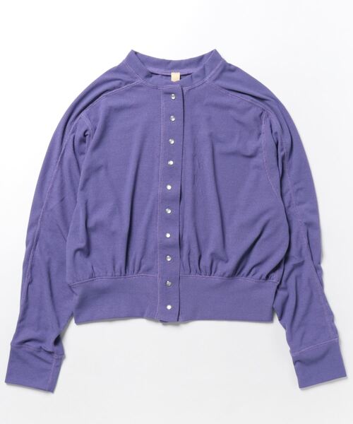 Q（キュー）の「スナップボタンリブカットカーデ（カーディガン/ボレロ・レディース・ブラック/パープル・MEDIUM）」の5枚目の写真