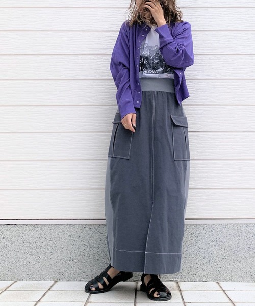 Q（キュー）の「スナップボタンリブカットカーデ（カーディガン/ボレロ・レディース・ブラック/パープル・MEDIUM）」の11枚目の写真