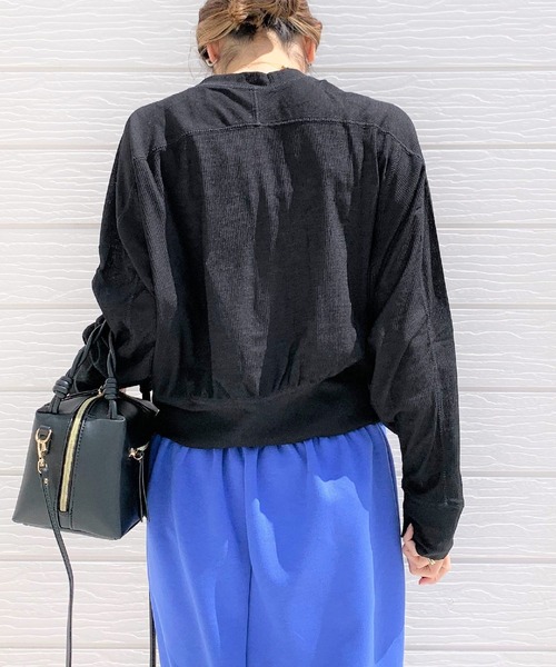 Q（キュー）の「スナップボタンリブカットカーデ（カーディガン/ボレロ・レディース・ブラック/パープル・MEDIUM）」の8枚目の写真