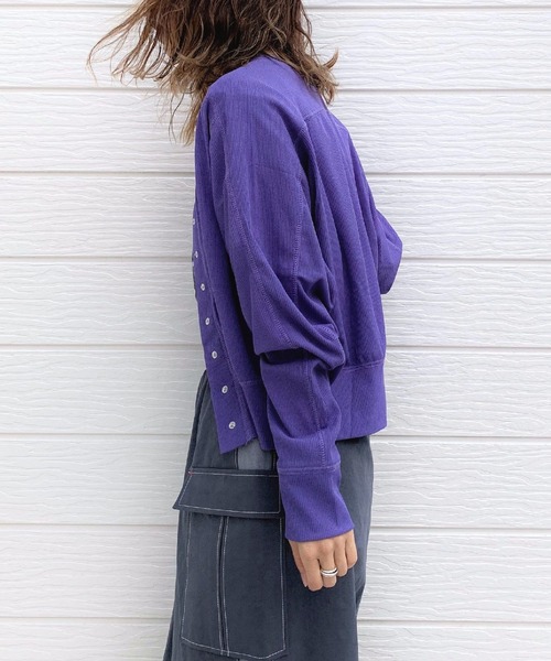 Q（キュー）の「スナップボタンリブカットカーデ（カーディガン/ボレロ・レディース・ブラック/パープル・MEDIUM）」の9枚目の写真