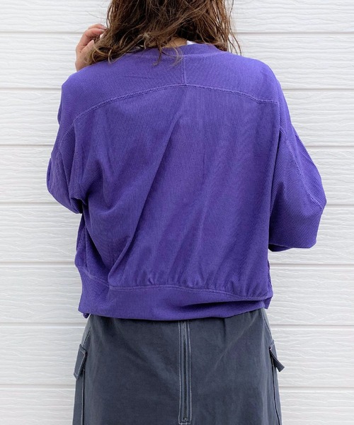 Q（キュー）の「スナップボタンリブカットカーデ（カーディガン/ボレロ・レディース・ブラック/パープル・MEDIUM）」の10枚目の写真