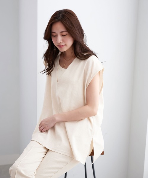 CHAN ME(チャンミ)の「麻レーヨンセットアップ(セットアップ・レディース・ブラック/ベージュ系その他・MEDIUM/LARGE)」の1枚目の写真