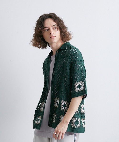 JUNRED(ジュンレッド)の「クロシェシャツ(シャツ/ブラウス・メンズ・ブラック/グリーン/ブルー系その他4・S/M/L)」の3枚目の写真
