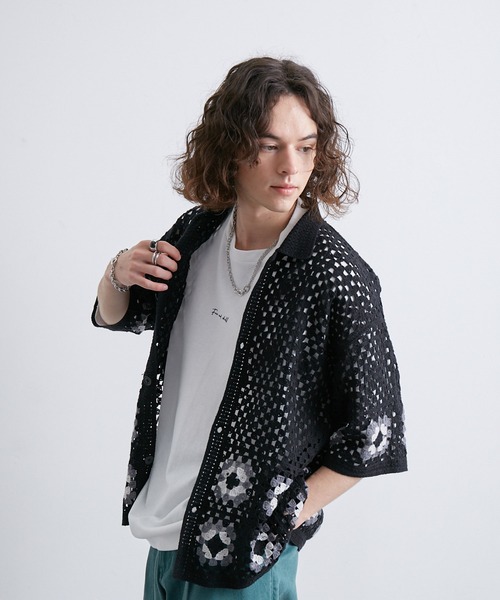 JUNRED(ジュンレッド)の「クロシェシャツ(シャツ/ブラウス・メンズ・ブラック/グリーン/ブルー系その他4・S/M/L)」の7枚目の写真