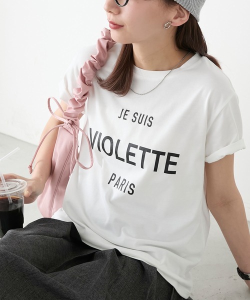 BONLECILL（ボンルシール）の「フレンチネームロゴプリント 半袖Tシャツ（Tシャツ/カットソー・レディース・レッド/オートミール/チャコールグレー/オフホワイト・FREE）」の2枚目の写真