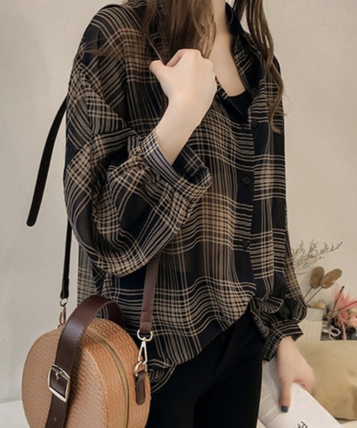 DiamondHearts(ダイヤモンドハーツ)の「長袖チェックシアーシャツブラウス(シャツ/ブラウス・レディース・ブラック/クリーム・FREE)」の11枚目の写真