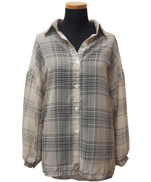 DiamondHearts(ダイヤモンドハーツ)の「長袖チェックシアーシャツブラウス(シャツ/ブラウス・レディース・ブラック/クリーム・FREE)」の5枚目の写真