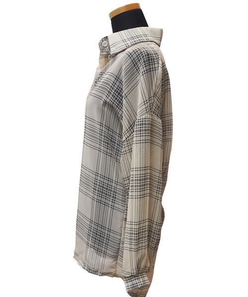 DiamondHearts(ダイヤモンドハーツ)の「長袖チェックシアーシャツブラウス(シャツ/ブラウス・レディース・ブラック/クリーム・FREE)」の12枚目の写真