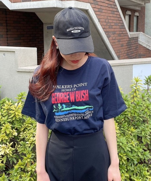 Eglly(エグリー)の「GEORGE W BUSH TSH(Tシャツ/カットソー・レディース・ネイビー/ベージュ/ホワイト・FREE)」の13枚目の写真