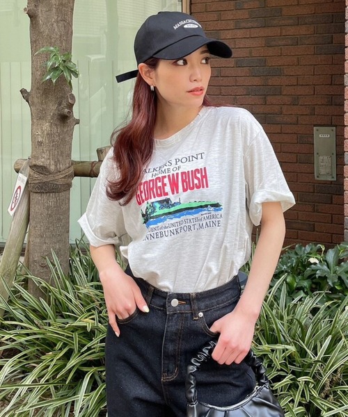 Eglly(エグリー)の「GEORGE W BUSH TSH(Tシャツ/カットソー・レディース・ネイビー/ベージュ/ホワイト・FREE)」の10枚目の写真