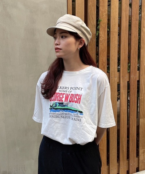 Eglly(エグリー)の「GEORGE W BUSH TSH(Tシャツ/カットソー・レディース・ネイビー/ベージュ/ホワイト・FREE)」の14枚目の写真