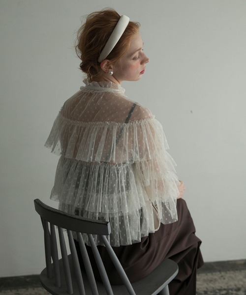 BONLECILL noir(ボンルシールノワール)の「【BONLECILL noir】ボウタイリボン ドットチュール シアーフリルボレロ(カーディガン/ボレロ・レディース・ネイビー/アイボリー/ブラック・FREE)」の15枚目の写真