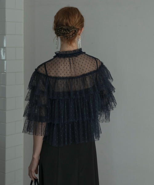 BONLECILL noir(ボンルシールノワール)の「【BONLECILL noir】ボウタイリボン ドットチュール シアーフリルボレロ(カーディガン/ボレロ・レディース・ネイビー/アイボリー/ブラック・FREE)」の20枚目の写真