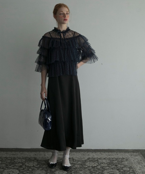 BONLECILL noir(ボンルシールノワール)の「【BONLECILL noir】ボウタイリボン ドットチュール シアーフリルボレロ(カーディガン/ボレロ・レディース・ネイビー/アイボリー/ブラック・FREE)」の21枚目の写真