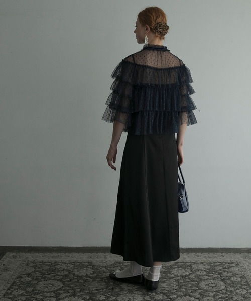 BONLECILL noir(ボンルシールノワール)の「【BONLECILL noir】ボウタイリボン ドットチュール シアーフリルボレロ(カーディガン/ボレロ・レディース・ネイビー/アイボリー/ブラック・FREE)」の22枚目の写真