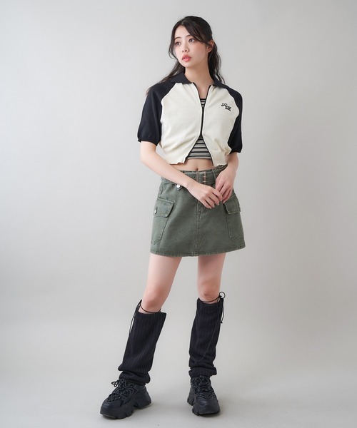 SPINNS（スピンズ）の「ワンポイント刺繍ロゴ ラグランデザイン 半袖カーディガン（カーディガン/ボレロ・レディース・ネイビー/ブラック/レッド/グリーン・ONESIZE）」の10枚目の写真