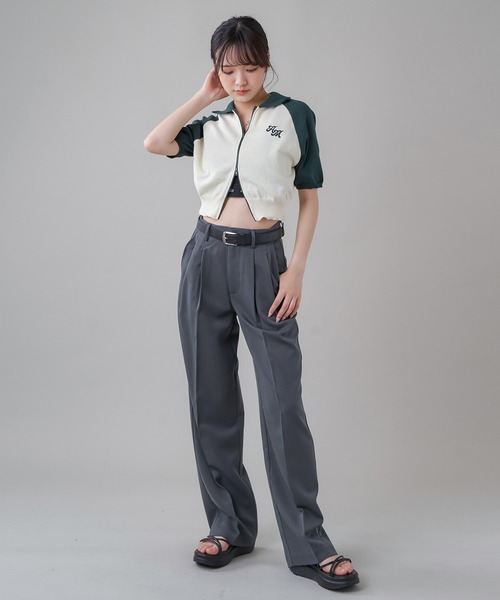 SPINNS（スピンズ）の「ワンポイント刺繍ロゴ ラグランデザイン 半袖カーディガン（カーディガン/ボレロ・レディース・ネイビー/ブラック/レッド/グリーン・ONESIZE）」の21枚目の写真