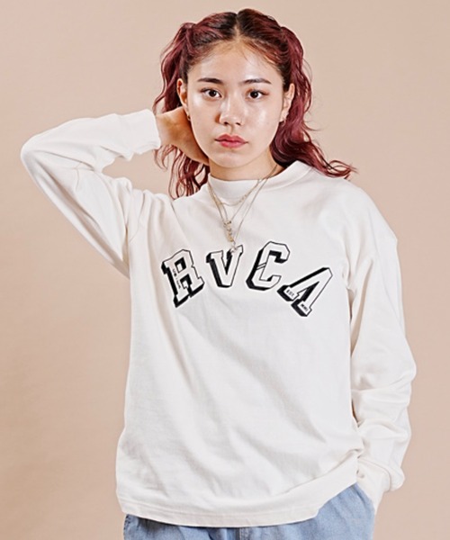 RVCA(ルーカ)の「RVCA/ルーカ 長袖Tシャツ 前面プリント ドロップショルダー 薄手 BD044-070(Tシャツ/カットソー・レディース・ホワイト/ブラック・M/S)」の2枚目の写真