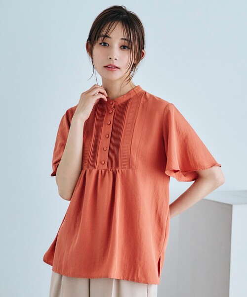 grove（グローブ）の「◆可憐でレトロかわいいピンタックブラウス（シャツ/ブラウス・レディース・オレンジ/ブルー/アイボリー/サンドベージュ/ブラック・02/03/01/05/04）」の5枚目の写真