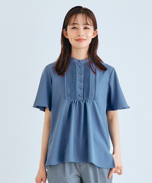 grove（グローブ）の「◆可憐でレトロかわいいピンタックブラウス（シャツ/ブラウス・レディース・オレンジ/ブルー/アイボリー/サンドベージュ/ブラック・02/03/01/05/04）」の4枚目の写真